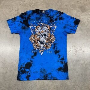 Affliction Style Skull Snake Graphic Tie Dye T Shirt Blue Black Mens Small